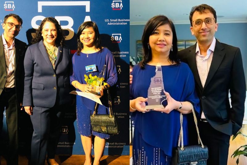 Left: Husband-wife duo Pramod Nyaupane and Bibhuti Thapa, owners of Bunny's Convenience store with SBA Director Isabel Guzman. (Courtesy Bibhuti Thapa)