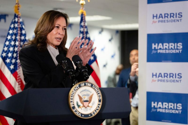 Vice President Kamala Harris speaks at her campaign headquarters in Wilmington, Del., Monday, July 22, 2024. (Erin Schaff/The New York Times via AP, Pool)
