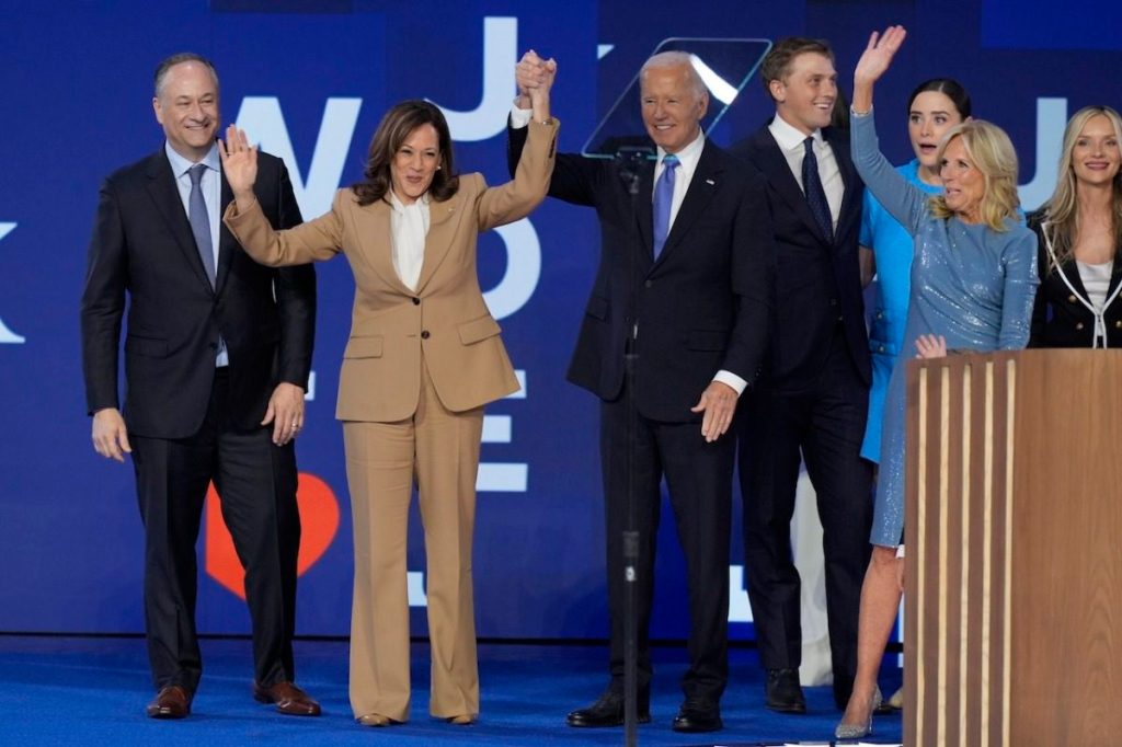 Joe Biden passes the torch to Kamala Harris on night one of the Democratic Convention