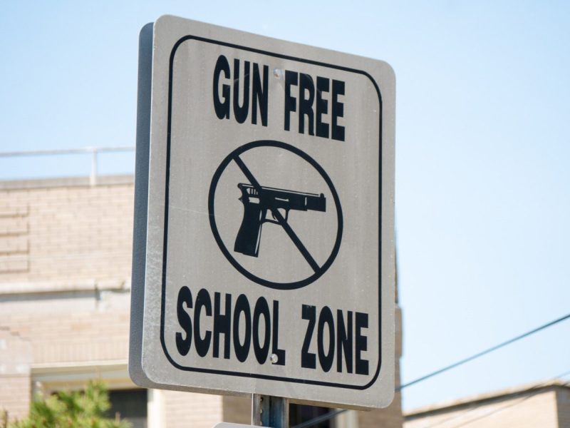 Gun free school zone sign in Atlantic city, NJ, USA. (via Getty Images)