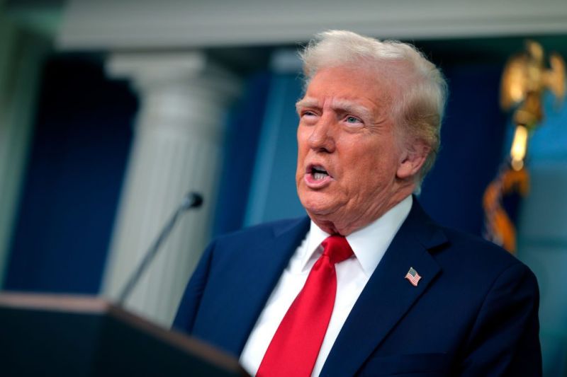 President Donald Trump speaks to reporters about the collision of an American Airlines flight with a military Black Hawk helicopter near Ronald Reagan National Airport, in the Brady Press Briefing Room at the White House on January 30, 2025 in Washington, DC. (Photo by Chip Somodevilla/Getty Images)