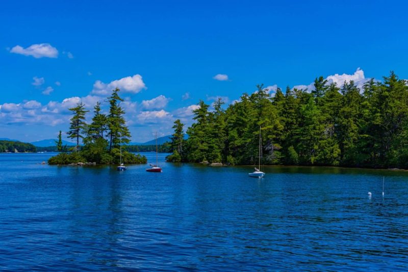 A cove located near Bear Island on Lake Winnipesaukee