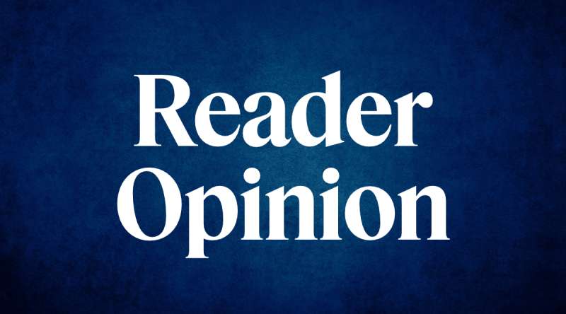 blue box with the words "reader opinion"